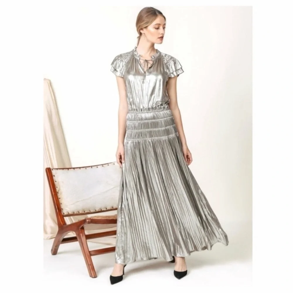 NEW Current Air Metallic Smocked Waist Maxi Dress